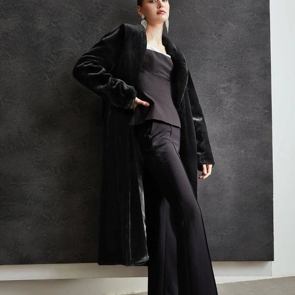 Black Preppy Womens Faux fur Coat - Picture 5 of 5